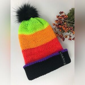 New With Tag Knitted Beanie, Halloween Beanie, Double Layered, Striped, Neon Hat